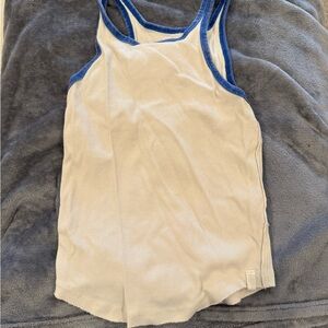 Free People White Tank Top with Blue Trim